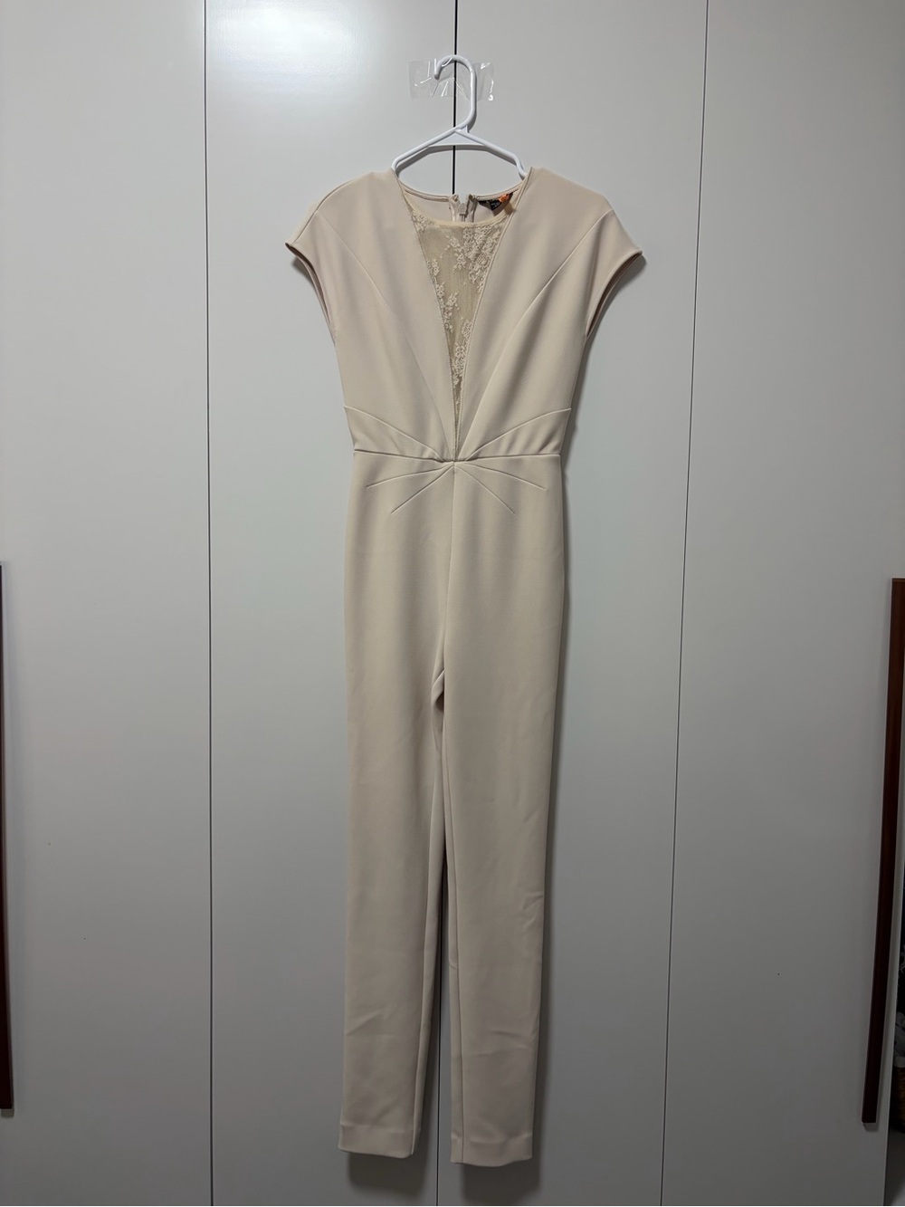 Marciano Cream Lace-Panel Jumpsuit